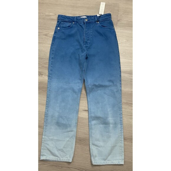 NWT Zara Straight Leg Ombre Blue High Rise Jeans SZ-8 Bloggers Fav new - Picture 1 of 7
